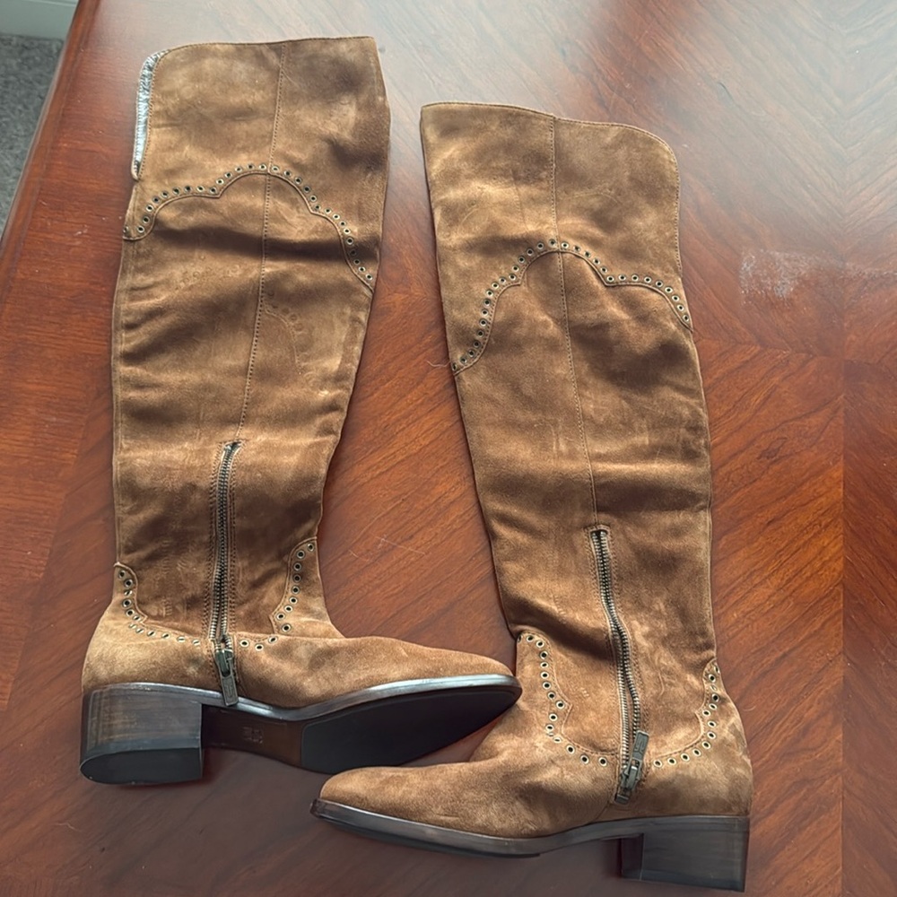 FRYE Over The Knee Boots Women's Ray Grommet Camel Brown Tall Side Zipper 6
